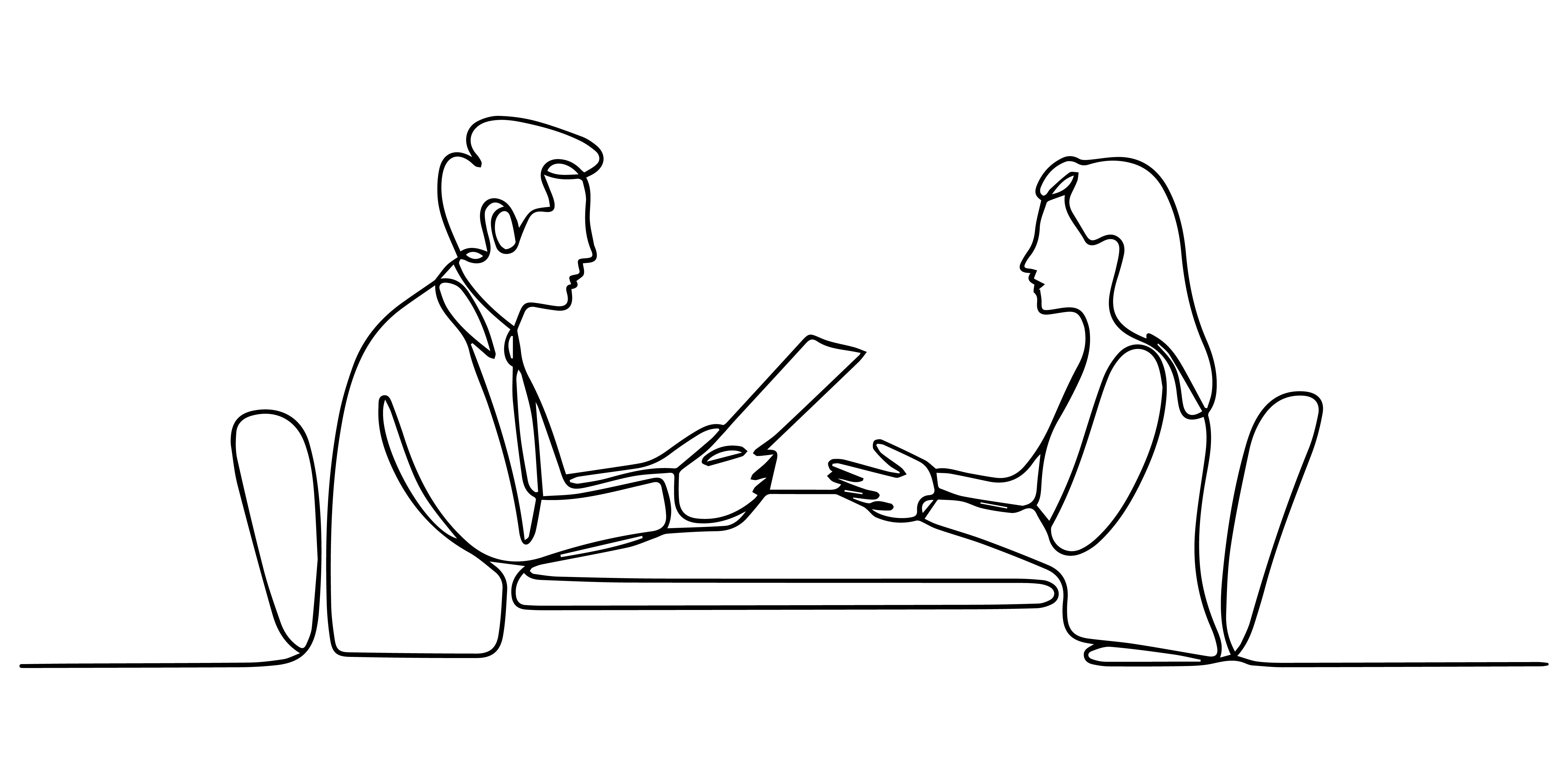 Interview line art drawing